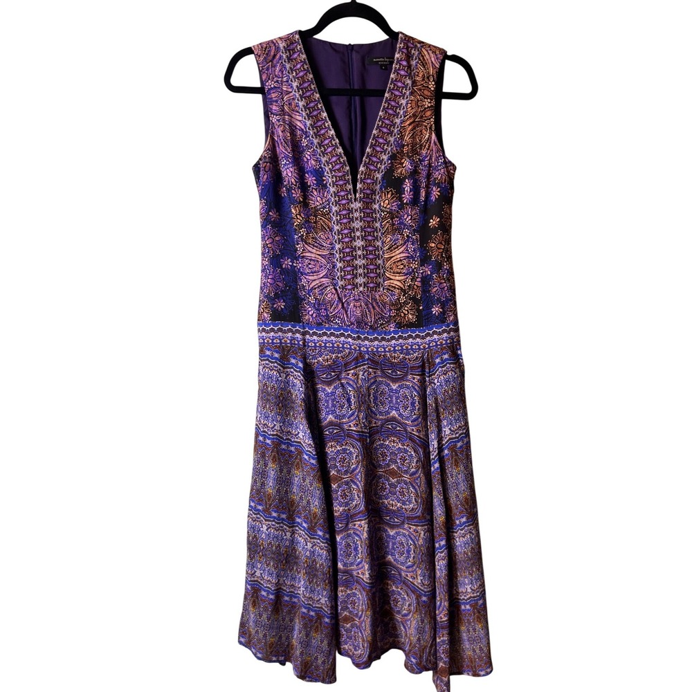 Nanette Lepore Silk Paisley V Neck Sleeveless Midi Dress Size 0‎